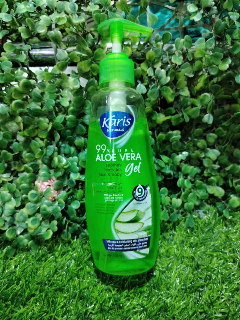 Karis Naturals 99% Aloe Vera Gel sooths hydrates face and body