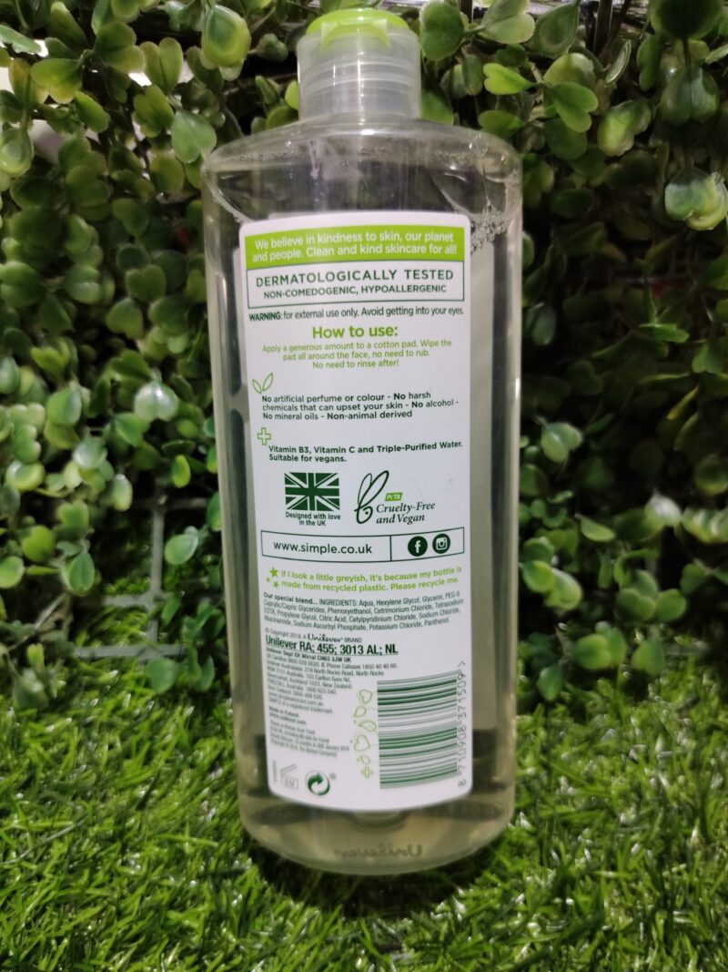 Simple Micellar Cleansing water. 400ml - Image 2