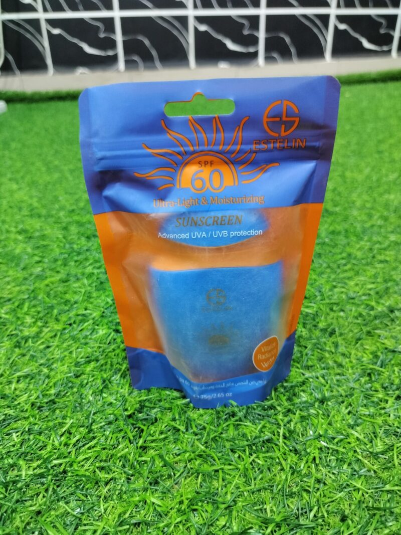 Estelin SPF 60 Ultra-Light & Moisturizing Sunscreen (75g).